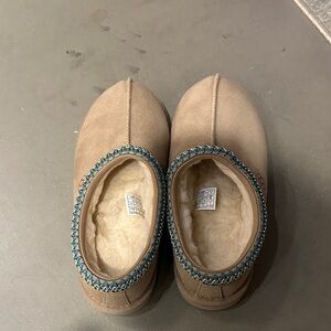 UGG Tan Slippers with Blue Accent